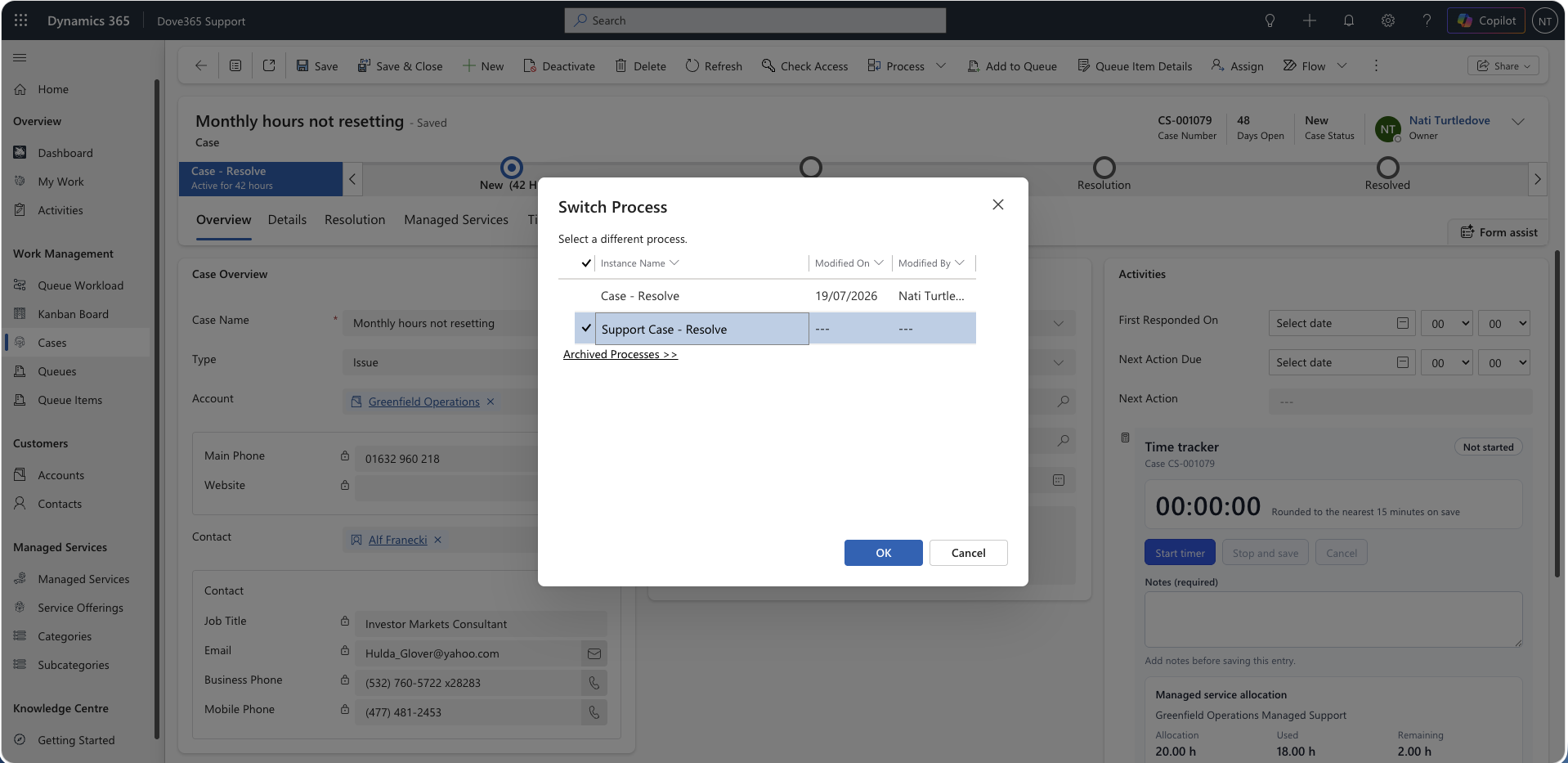 Dove365 Support case process flow