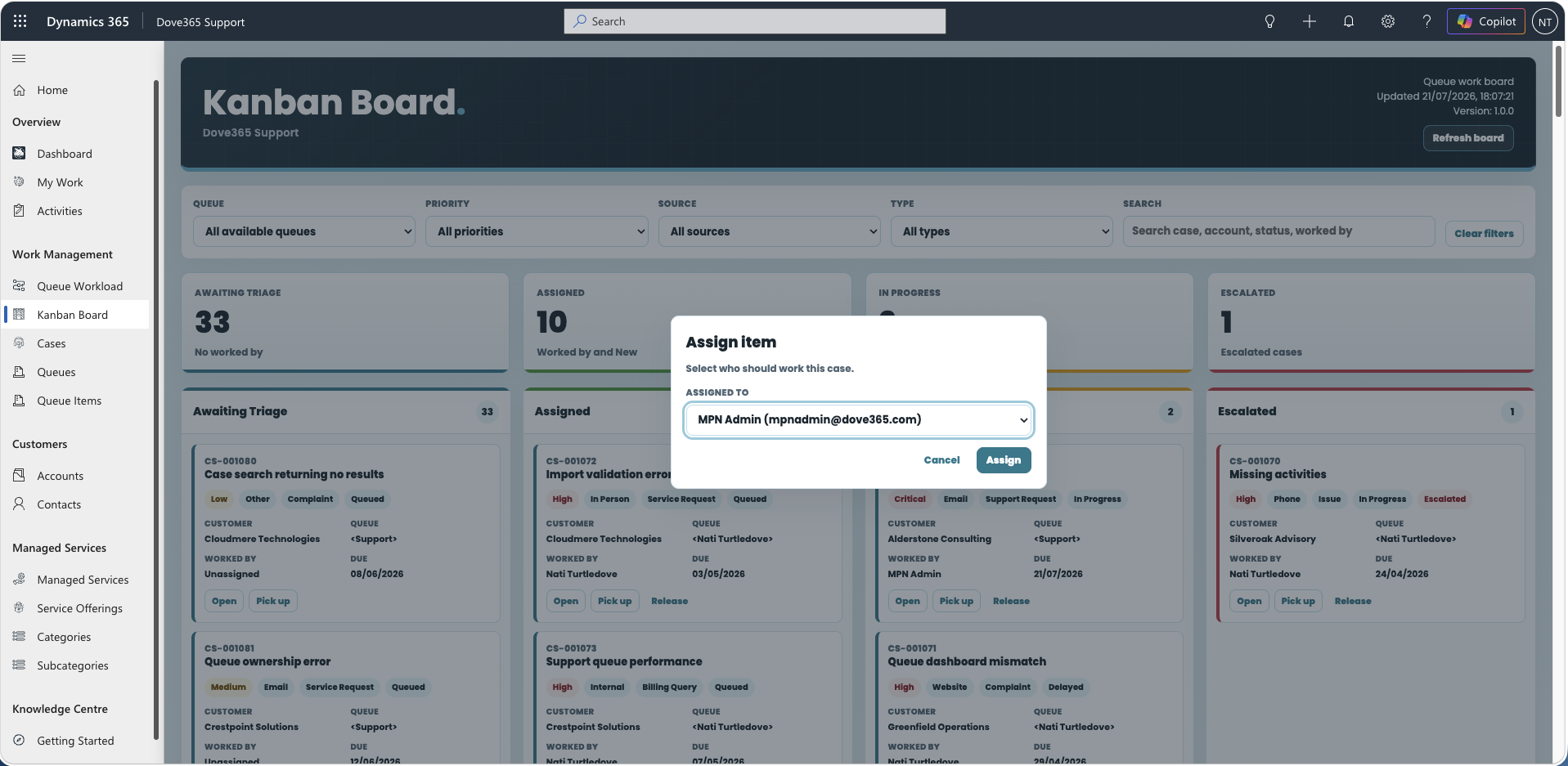 Queue Item Worked By on a Dove365 Support Case
