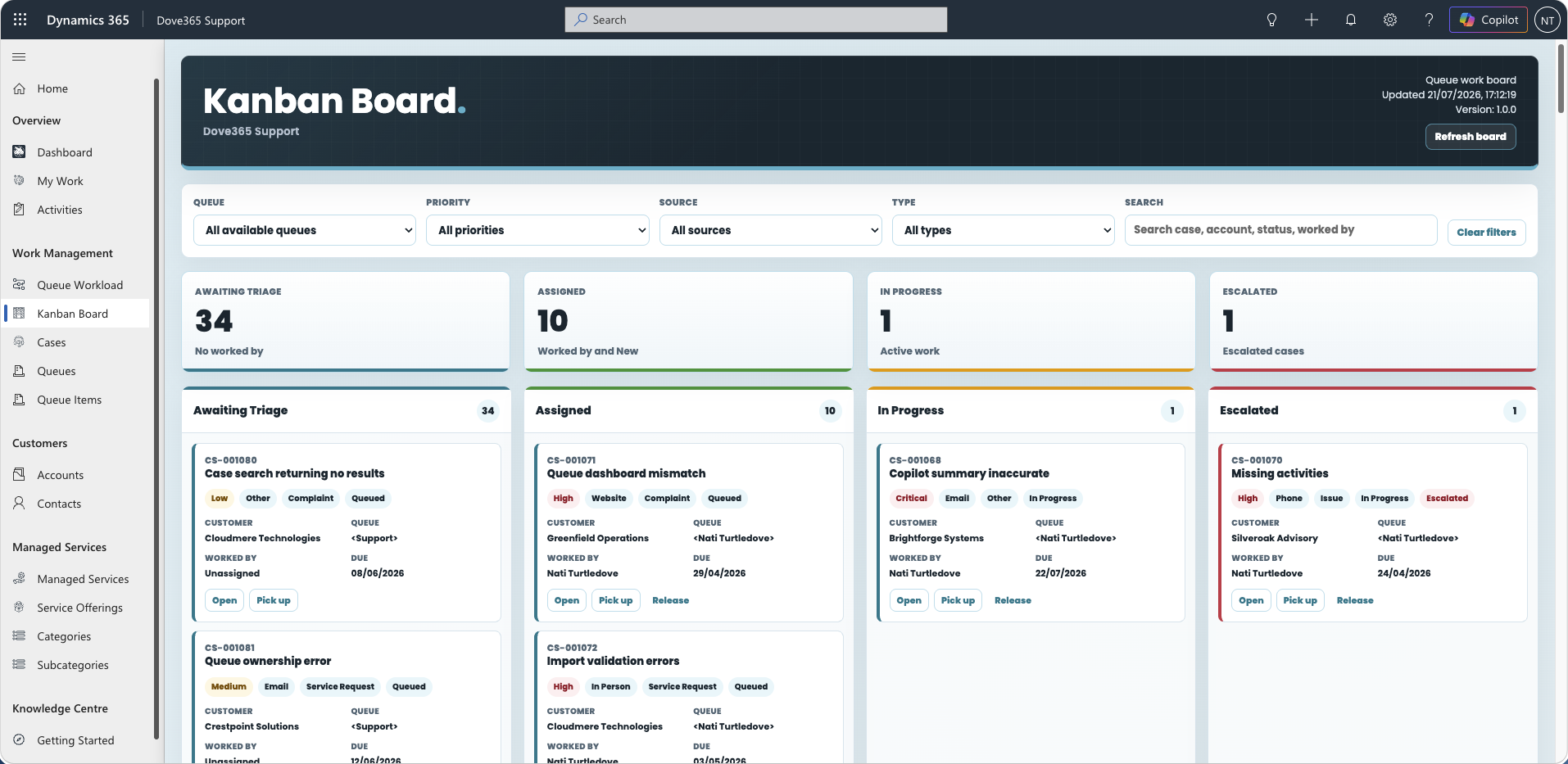 Worked By on a Dove365 Support Case queue item