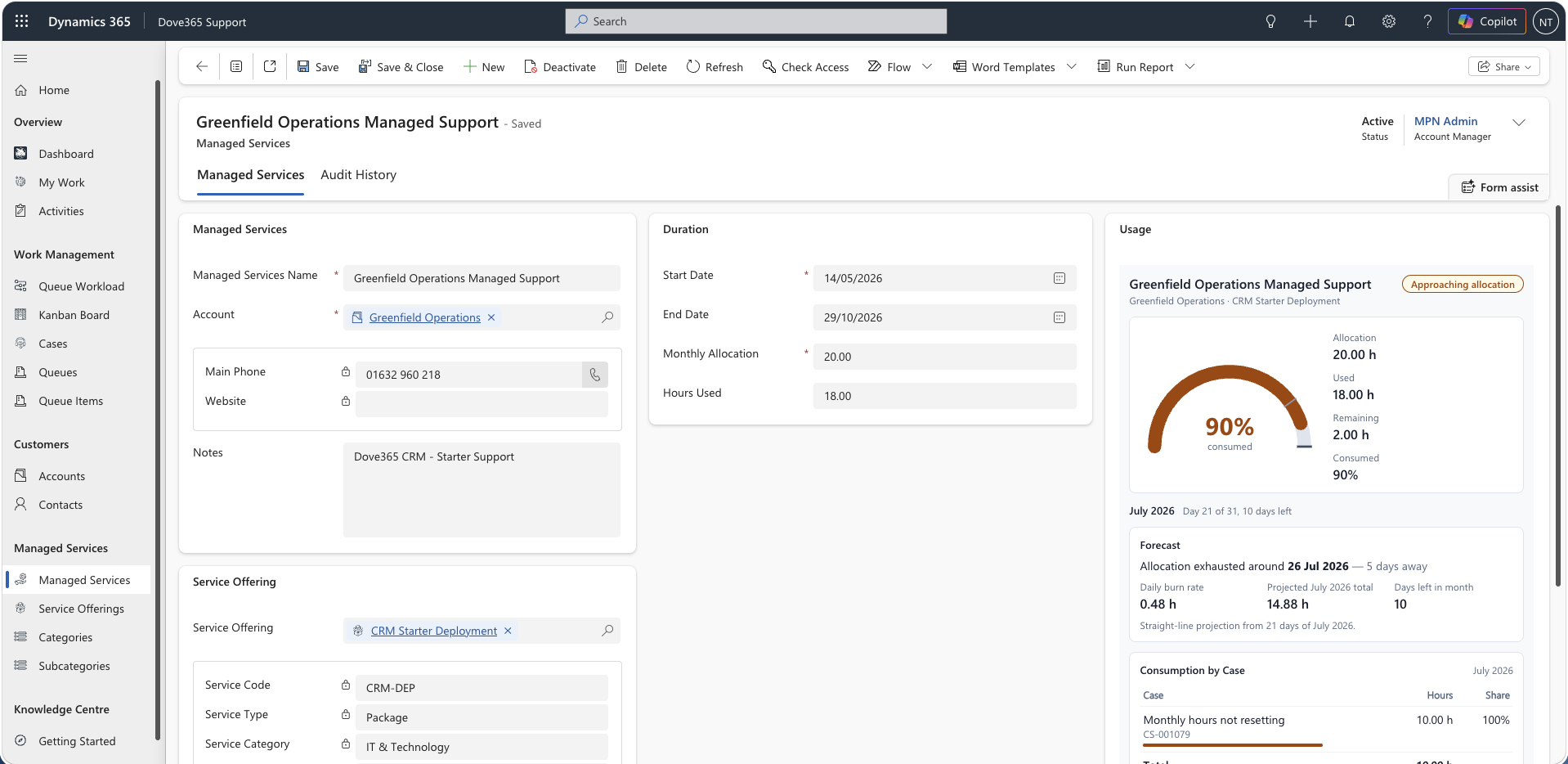 Dove365 Support managed service form