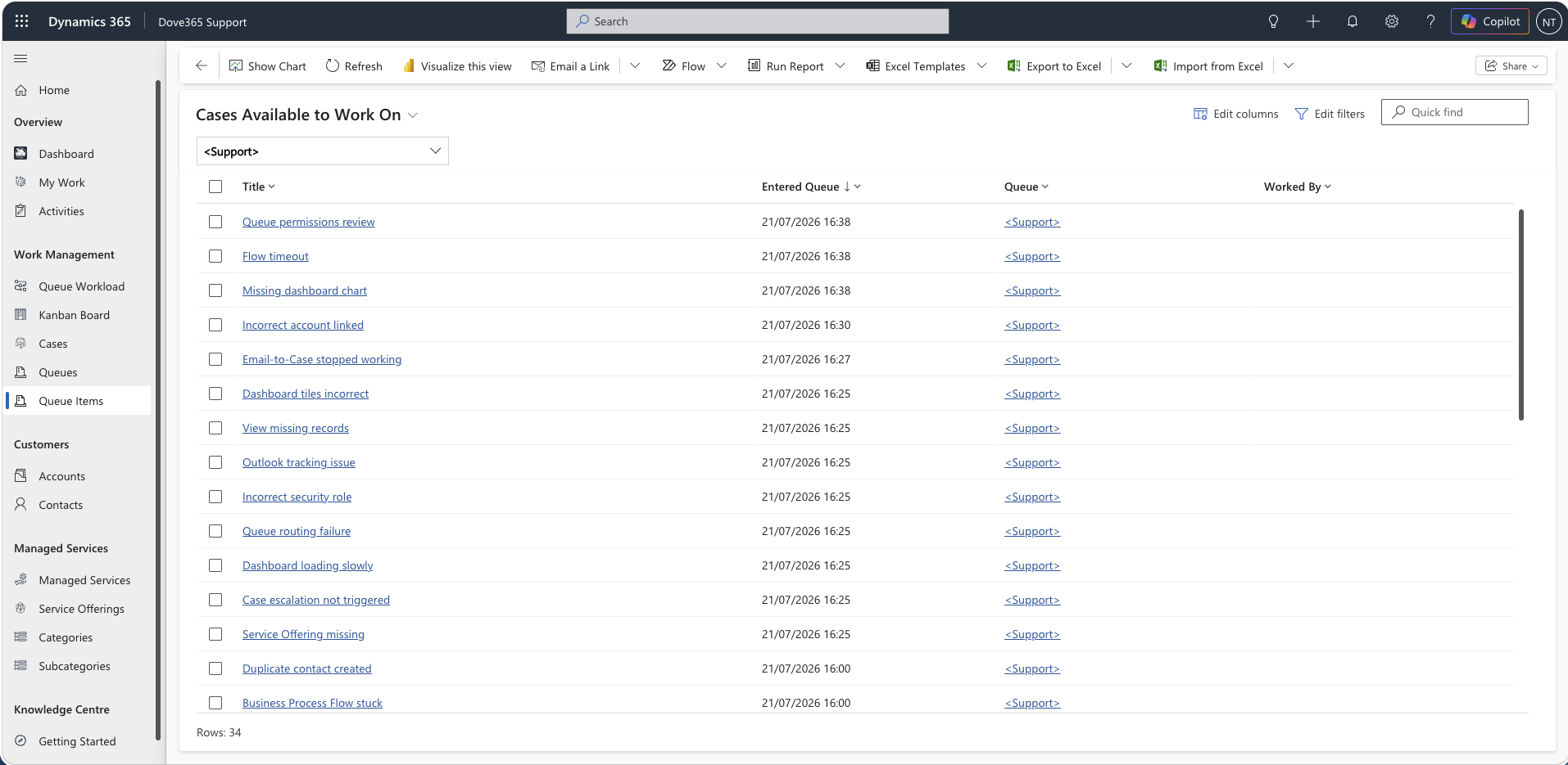 Dove365 Support available queue items