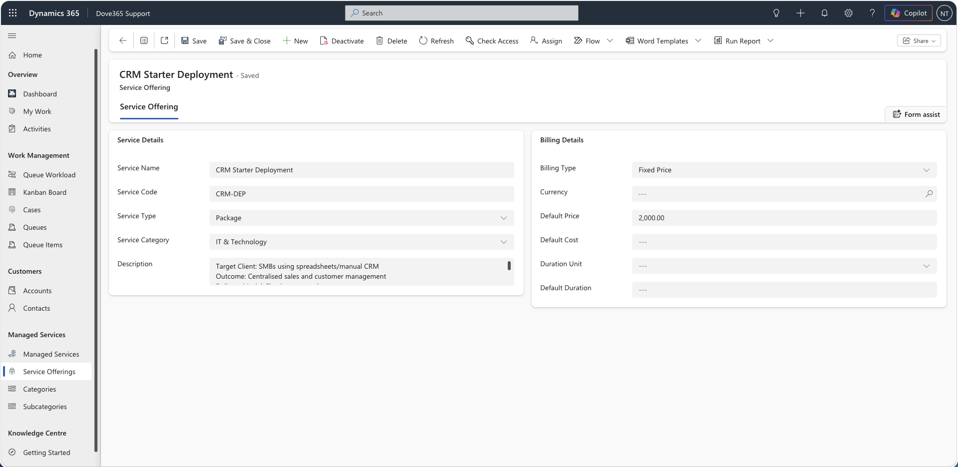 Dove365 Support service offering form